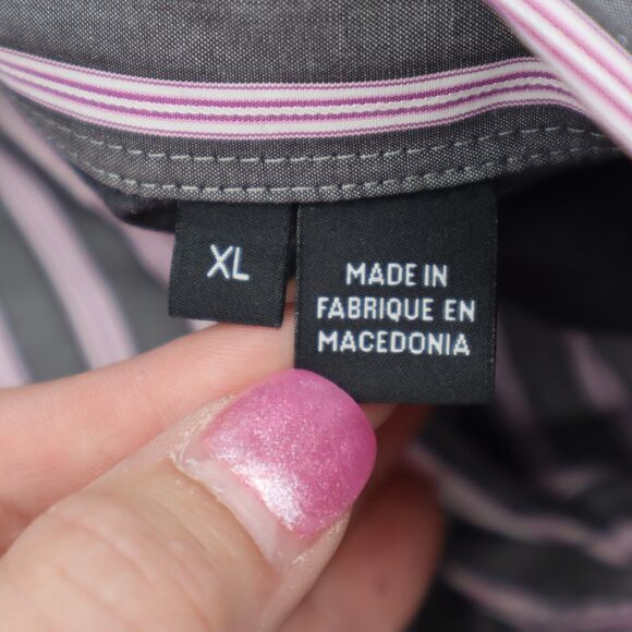 Hugo Boss Shirt Mens XL Gray Purple Striped Flip Cuff Office Button Up Dress - Picture 3 of 16